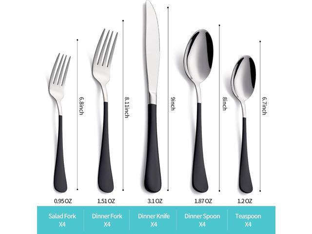 20-Piece Black Silverware Set for 4, 18/0 Stainless Steel Flatware Cutlery Utensils Set, Include Dinner Knives,Dinner Forks,Dinner Spoons,Salad...