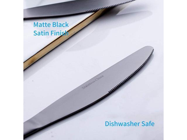 GoGeiLi Matte Black Dinner Knife, Stainless Steel Satin Finish 9.4-inch Dinner Table Knife Set, Service for 6, Dishwasher Safe