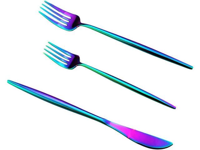 Gugrida Portable Silverware Set - 20-Piece Flatware Cutlery Set - 18/10 Stainless Steel - Mirror Polishing Rainbow Travel Elegant Modern Utensils -...