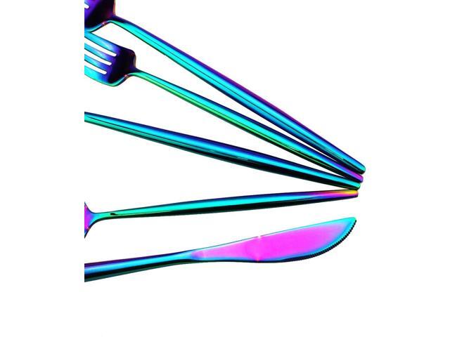 Gugrida Portable Silverware Set - 20-Piece Flatware Cutlery Set - 18/10 Stainless Steel - Mirror Polishing Rainbow Travel Elegant Modern Utensils -...