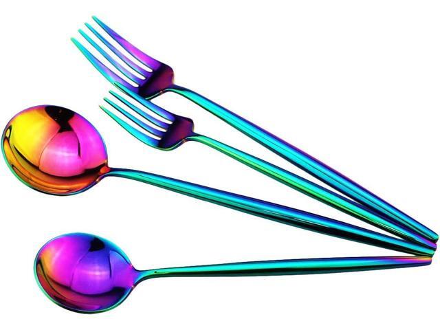 Gugrida Portable Silverware Set - 20-Piece Flatware Cutlery Set - 18/10 Stainless Steel - Mirror Polishing Rainbow Travel Elegant Modern Utensils -...