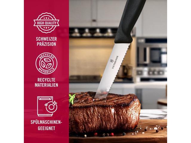 Victorinox 6.7233.6 Swiss Classic Steak Knife Set Ideal for Slicing a Wide Variety of Steak Cuts Serrated Blade in Black, Set of 6
