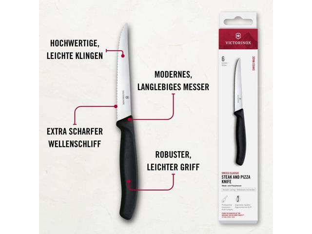 Victorinox 6.7233.6 Swiss Classic Steak Knife Set Ideal for Slicing a Wide Variety of Steak Cuts Serrated Blade in Black, Set of 6