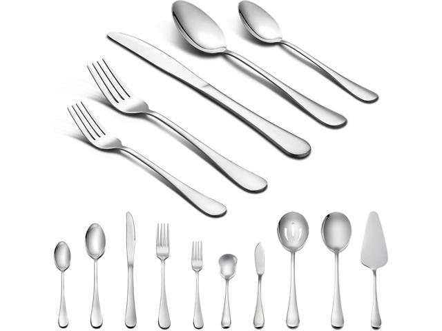 LIANYU 45-Piece Silverware Set with Serving Pieces, Stainless Steel Cutlery Flatware Set Service for 8, Mirror Finish, Dishwasher Safe