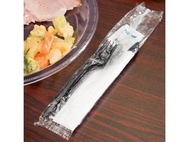 150 Plastic Cutlery Packets - Knife Fork Spoon Napkin Salt Pepper Sets Black Plastic Silverware Sets Individually Wrapped Cutlery Kits, Bulk...