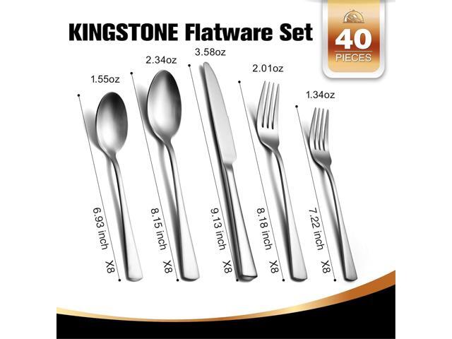 KINGSTONE Silverware Set for 8, 40-Piece 18/10 Stainless Steel Flatware Set,Forged Cutlery Set Matte Satin Finish, Dishwasher Safe
