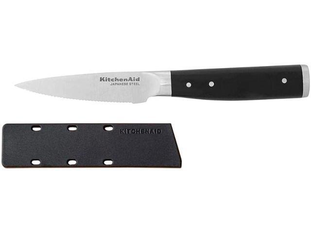 KitchenAid Gourmet Forged Triple Rivet Fine-Edge Utility Knife with Custom-Fit Blade Cover, 4.5-inch, Sharp Kitchen Knife, High-Carbon Japanese...