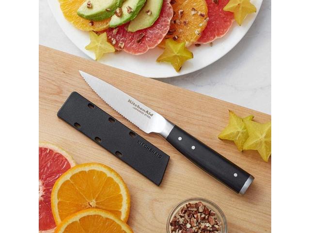 KitchenAid Gourmet Forged Triple Rivet Fine-Edge Utility Knife with Custom-Fit Blade Cover, 4.5-inch, Sharp Kitchen Knife, High-Carbon Japanese...