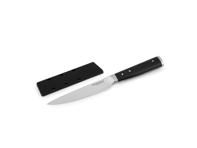 KitchenAid Gourmet Forged Triple Rivet Fine-Edge Utility Knife with Custom-Fit Blade Cover, 4.5-inch, Sharp Kitchen Knife, High-Carbon Japanese...