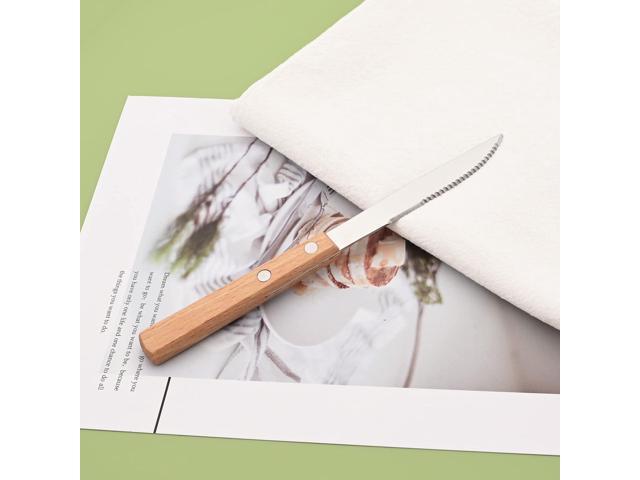 Dinner Knives Set of 8 - Wooden Handled Serrated Knives - 304 Stainless Steel Dinner Knife - 8.15 In Square Handle Table Knives Set - Mirror Finish