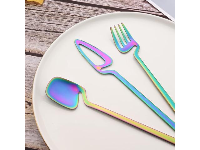JASHII Matte Rainbow Hangable Silverware Set, Stainless Steel Flatware Set, 20-Piece Tableware Cutlery Set Service for 4, Satin Finish Tableware...