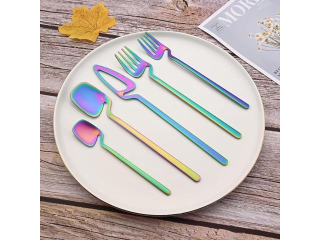 JASHII Matte Rainbow Hangable Silverware Set, Stainless Steel Flatware Set, 20-Piece Tableware Cutlery Set Service for 4, Satin Finish Tableware...
