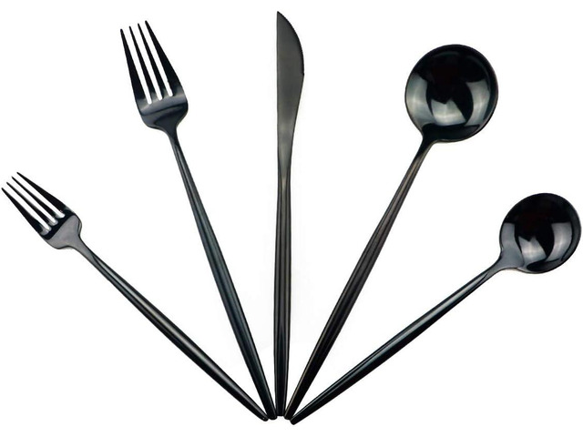 Gugrida Portable Silverware Set - 20-Piece Flatware Cutlery Set - 18/10 Stainless Steel - Mirror Polishing Black - Travel Elegant Modern Utensils -...