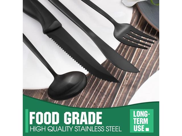 48 Pieces Matte Black Silverware Set with Steak Knives, Satin Finish tableware Cutlery Set, Home and Restaurant, Service for 8, Dishwasher Safe
