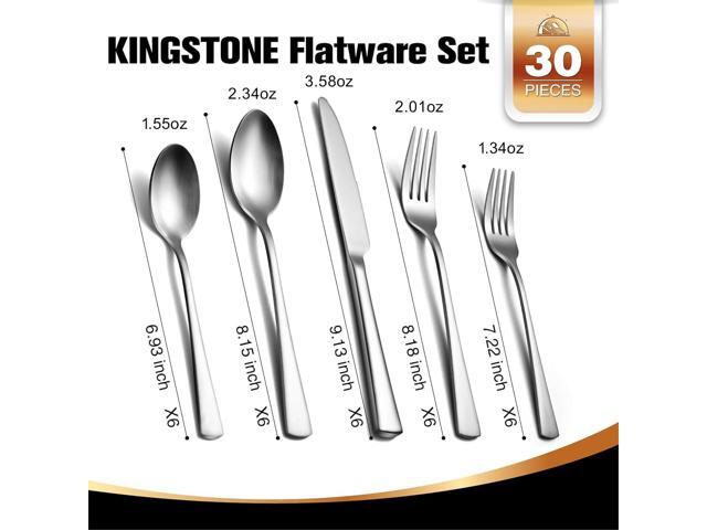 KINGSTONE 30-Piece Silverware Set, 18/10 Stainless Steel Flatware Set for 6, Matte Satin Finish Forged Cutlery Set Dishwasher Safe