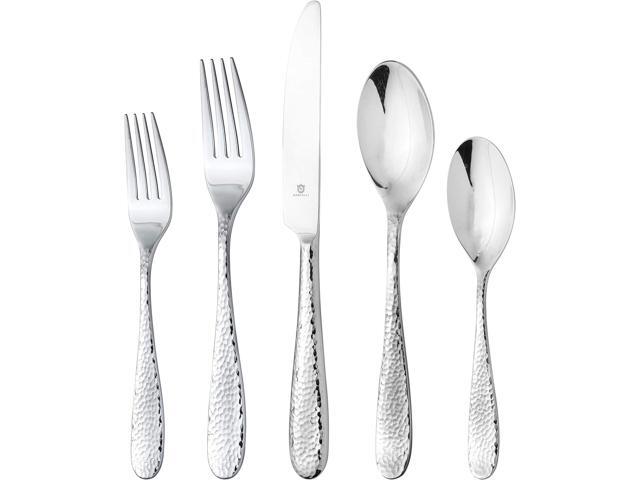 Hammered Silverware Set Premium 18/10 Stainless Steel Flatware Service for 8 Heavy-Duty & Dishwasher Safe Built to Last (40-Piece, Fidenza.