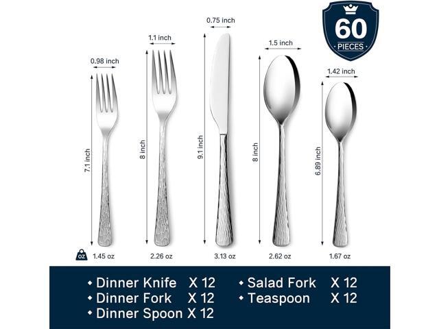 KINGSTONE Hammered Silverware Set, Flatware Set, 18/10 Stainless Steel Premium Cutlery with Unique Ripple Handles Design Mirror Polished -...
