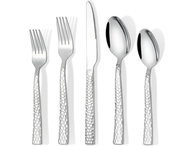 Silverware Set for 12, Amafox 60-Piece Stainless Steel Hammered Flatware Set, Food-Graded Kitchen Cutlery Utensil Set Include Knives Forks and...
