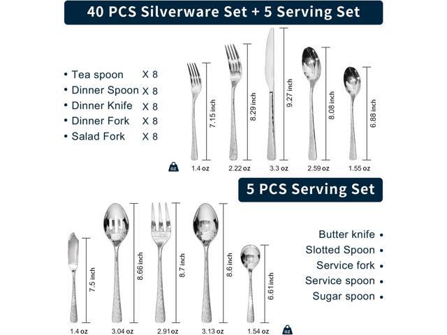 KINGSTONE Hammered Silverware Set, Flatware Set with Serving Utensils, 18/10 Stainless Steel Premium Cutlery with Unique Ripple Handles Design...