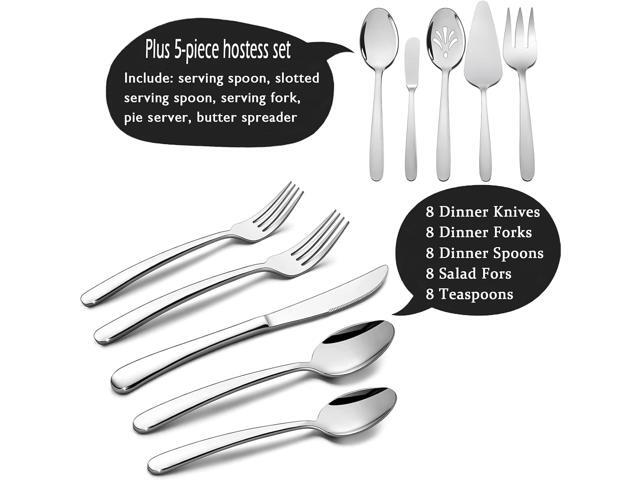 HaWare Heavy Duty Silverware Set, 45 Pieces Stainless Steel Flatware with Serving Utensils, Weight Tableware for 8, Modern Cutlery for Home,...
