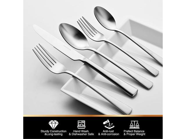 KINGSTONE Silverware Set for 8, 40-Piece 18/10 Stainless Steel Flatware Set,Forged Cutlery Set Matte Satin Finish, Dishwasher Safe