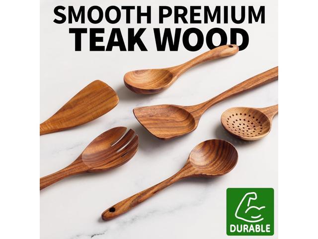 Zulay Kitchen 6-Piece Wooden Cooking Spoons Set Heat-Resistant, Smooth Teak Utensils with Comfort Grip Lightweight & Durable Easy to Clean,...