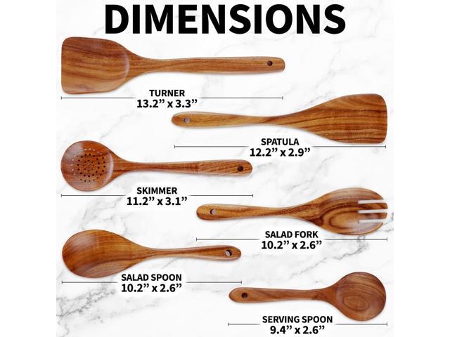Zulay Kitchen 6-Piece Wooden Cooking Spoons Set Heat-Resistant, Smooth Teak Utensils with Comfort Grip Lightweight & Durable Easy to Clean,...