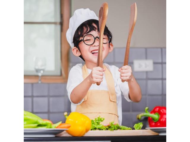 Acacia Wooden Spoons for Cooking: 5-Piece Kitchen & Cooking Utensils Set - Wooden Spatula, Slotted & Pasta Spoon - Essential Wooden Utensil Set