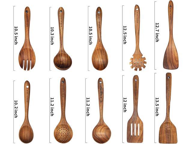 Wooden Spoons for Cooking,10 Pcs Natural Teak Wooden Kitchen Utensils Set Wooden Utensils for Cooking Wooden Cooking Utensils Wooden Spatulas for...