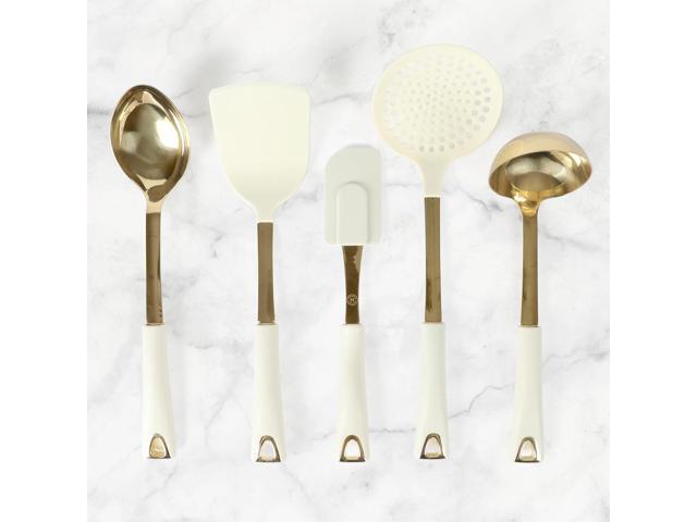 Martha Stewart Lockton 5-Piece Stainless Steel & Nylon Kitchen Tool Set - Linen w/Gold