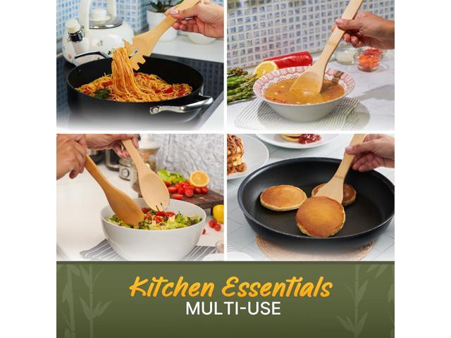 Bamboo Utensils 7 PCs with Holder Bamboo Cooking Utensils Set + Holder for Nonstick Wooden Spoon Sets for Cooking Easy to Clean, Sturdy,...