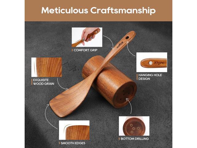 Wooden Spoons for Cooking, Nonstick Kitchen Utensils Set with 4 Piece Measuring Spoons, Comfort Grip Wooden Spatula Set, 9 Piece Teak Wooden...