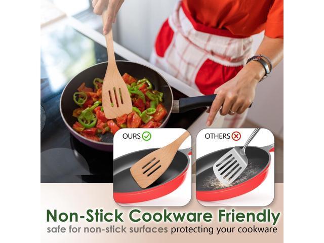 Wooden Spoons for Cooking, 8 Pcs Beech Wood Wooden Kitchen Cooking Spoon Utensil Tools Set Includes Spatula Skimmer Pasta Scoop Non-Stick Cookware...