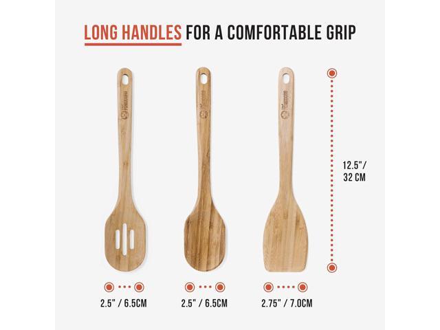 Chef Pomodoro Bamboo Cooking Utensils 3-Piece Set, Large 12.5-Inch Wooden Spatula and Frying Set