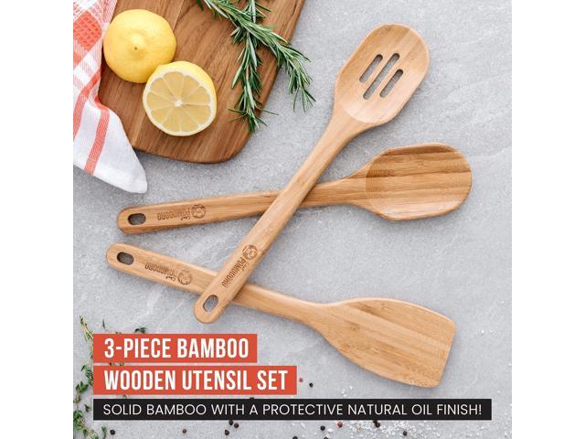 Chef Pomodoro Bamboo Cooking Utensils 3-Piece Set, Large 12.5-Inch Wooden Spatula and Frying Set