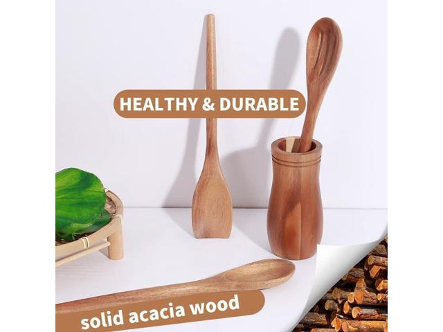 Delicate Wooden Utensils For Cooking, Set of 3, Wood Kitchen Utensils Cooking Tools, 12 Inch Acacia Wooden Spoons Spatula Set, Cooking Gadgets Safe...