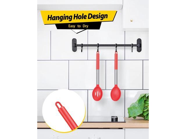 Pack of 2 Large Silicone Cooking Spoons,Non Stick Solid Basting Spoon,Heat-Resistant Kitchen Utensils for Mixing,Serving,Draining,Stirring (RED)