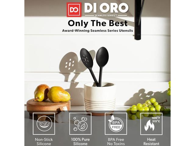 DI ORO Silicone Spoons for Cooking - Large Kitchen Spoons for Mixing, Serving, & Stirring - 600°F Heat-Resistant Non Stick Utensils Big Solid &...