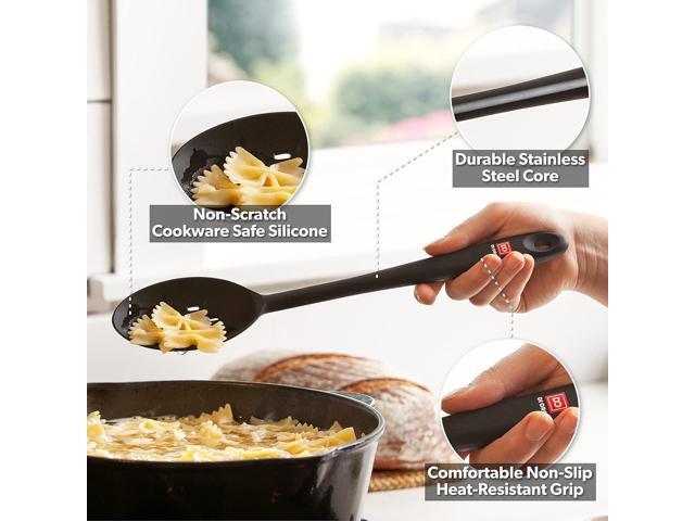 DI ORO Silicone Spoons for Cooking - Large Kitchen Spoons for Mixing, Serving, & Stirring - 600°F Heat-Resistant Non Stick Utensils Big Solid &...