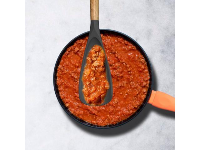 VOVOLY Cooking Spoon for Nonstick Cookingwares, Silicone Spatula Spoon for Mixing, Scoop, and Scrape, (Black-2 pack, 11.4'')
