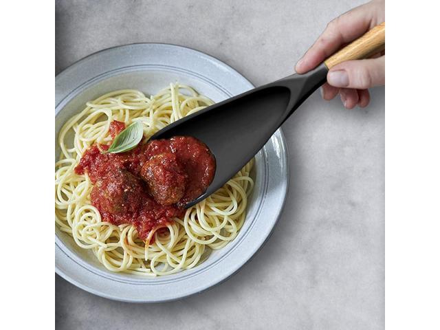 VOVOLY Cooking Spoon for Nonstick Cookingwares, Silicone Spatula Spoon for Mixing, Scoop, and Scrape, (Black-2 pack, 11.4'')