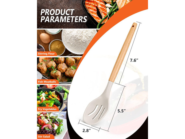 Large Silicone Cooking Spoons, 2 Pack Nonstick Solid and Slotted Wooden handle Spoon Set, Heat Resistan Silicone Kitchen Spoons for Cooking,...