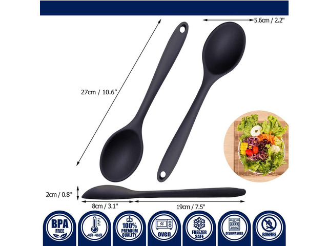 Silicone Serving Spoons Set of 3, Silicone Cooking Spoons 10.6' Nonstick, Resistant to 480 (3 PCS Black)