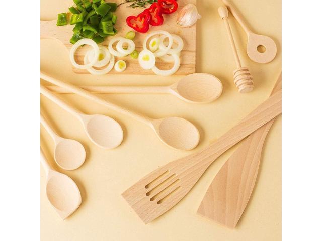 tuuli Kitchen - 9-Piece Wooden Cooking Utensils Set, Specially Designed Solid Beechwood Wooden Spoons, Wood Spatula and Honey Dipper, Durable...