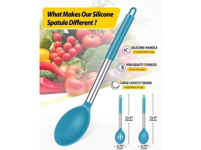 Pack of 2 Large Silicone Cooking Spoons,Non Stick Solid Basting Spoon,Heat-Resistant Kitchen Utensils for Mixing,Serving,Draining,Stirring (BLUE)