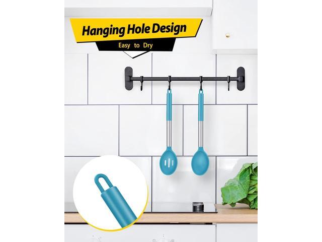 Pack of 2 Large Silicone Cooking Spoons,Non Stick Solid Basting Spoon,Heat-Resistant Kitchen Utensils for Mixing,Serving,Draining,Stirring (BLUE)