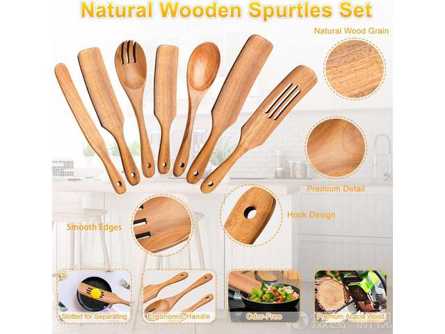 Spurtles Kitchen Tools Wooden, 7Pcs Wooden Spoons for Cooking, Natural Premium Spatula Set, Heat Resistant Cooking Utensil for Nonstick Cookware,...