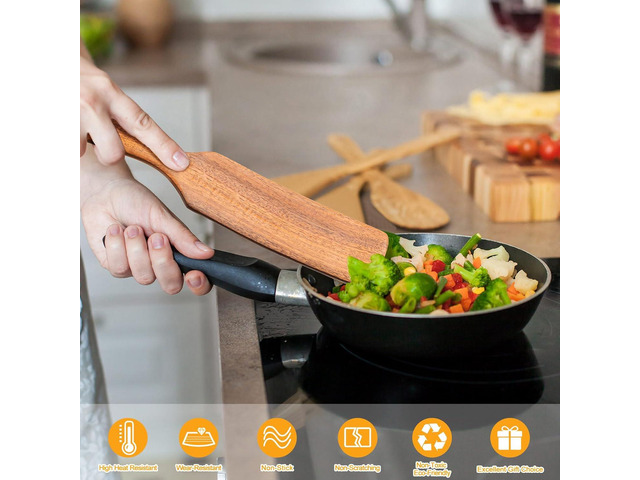 Spurtles Kitchen Tools Wooden, 7Pcs Wooden Spoons for Cooking, Natural Premium Spatula Set, Heat Resistant Cooking Utensil for Nonstick Cookware,...