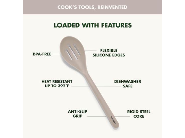 GreenPan Silicone Slotted Spoon, Cooking Kitchen Utensil, Mixing Stirring Serving, Flexible Rubber Nonstick Cookware, Rigid Steel Core...