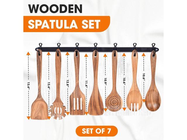 Cheer Collection Wooden Utensil Set - 7 Piece Cooking Utensils, Teak Wooden Spoons & Spatulas for Cooking, Heat Resistant, Non-Stick, and Safe...